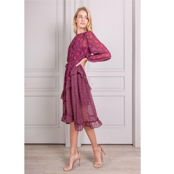 NWOT SENLIS Antoinette Long Sleeve Midi Dress - Picture 1 of 4